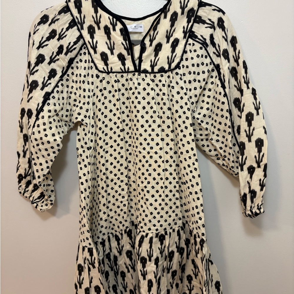 Zara Girls Black and Cream Animal Print Dress